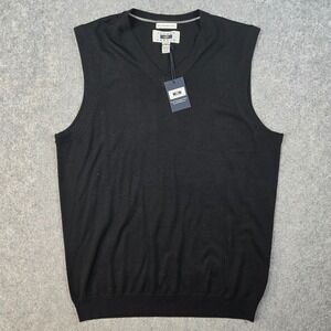 Joseph Abboud Merino Wool Sweater Vest Mens M Black Machine Washable Preppy NEW